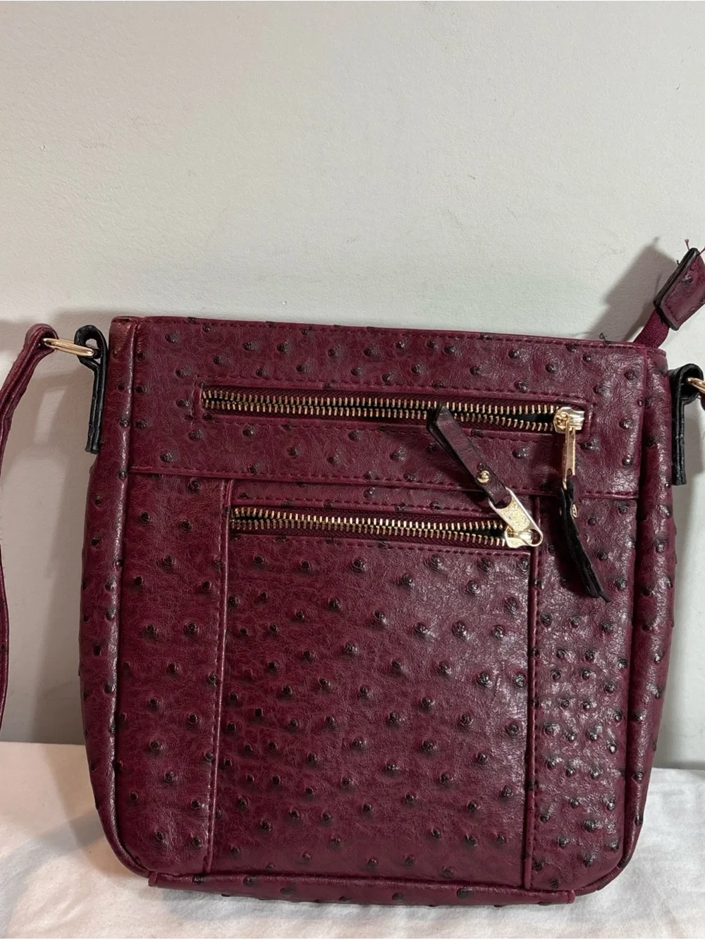 Cato Women's Crossbody Bag in Burgundy Faux Ostrich Leather - Classic Everyday